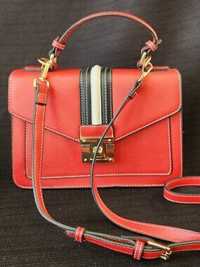 Scarleton Women's Satchel Handbag Red White Black Flap Crossbody Bag Adj Strap